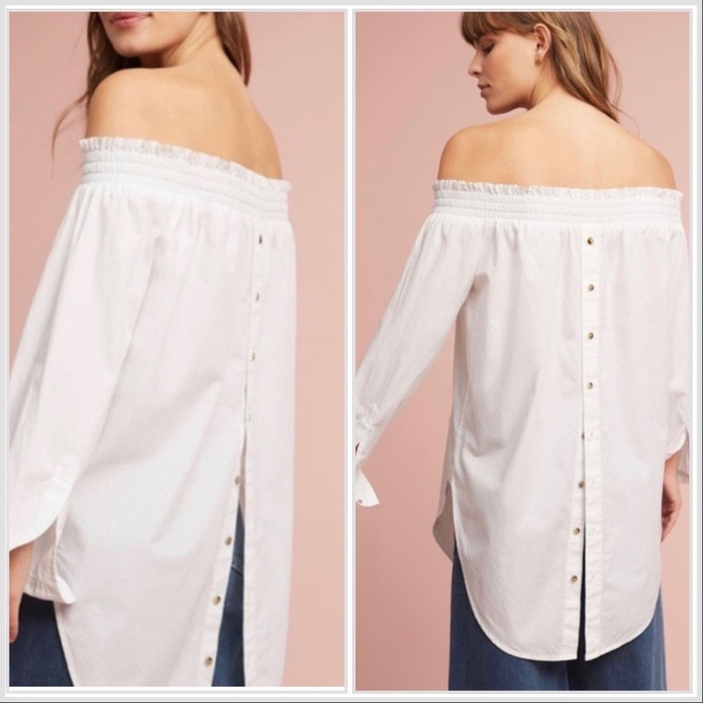 Maeve Off-Shoulder Relaxed Fit White Poplin Top Tantira size M